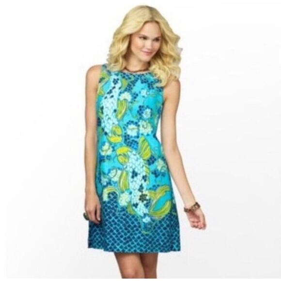 Lilly Pulitzer Stephanie Shift Engineered Dress Women's Size 4 Turquoise Koi Pri - Picture 1 of 7